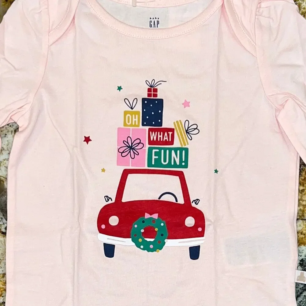 NWT GAP Baby Pink W/Christmas Graphic Bodysuit & Red Dot Leggings